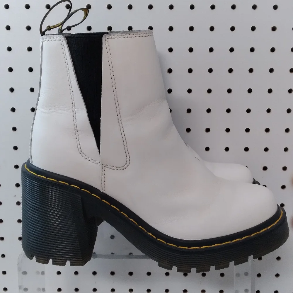 Dr. Martens White Ankle Boots with Black Soles - Picture 3 of 11